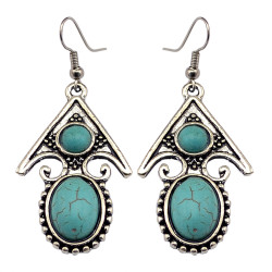 E-3632  Retro Tibetan Silver Carved Flower Arrow Turquoise Beads Dangle Earrings For Women Jewelry