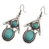 E-3632  Retro Tibetan Silver Carved Flower Arrow Turquoise Beads Dangle Earrings For Women Jewelry