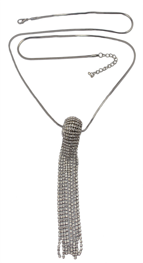 N-5907   Korea style silver snake chain full rhinestone tassel ball pendant necklace for women jewelry