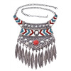 N-5916   Ethnic bohemian vintage silver resin gem geometric pendants necklaces leaf bib choker necklace earrings set jewelry for women