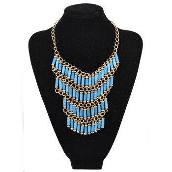 N-1763 bohemia style gold plated multi chain color cylinder resin gem tassels choker necklace