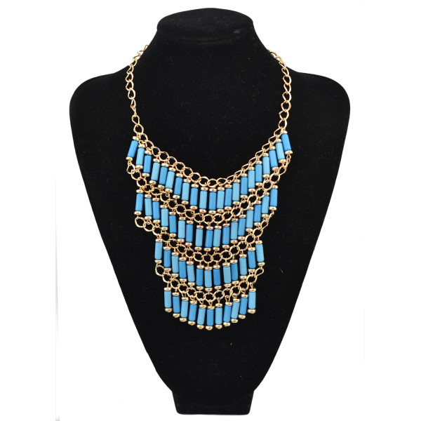 N-1763 bohemia style gold plated multi chain color cylinder resin gem tassels choker necklace
