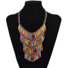 N-1763 bohemia style gold plated multi chain color cylinder resin gem tassels choker necklace
