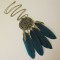 N-5921  Fashion Lady Vintage Bronze Plated Leaf Tassel Black Feather Necklace Long Hollow Flower Pendant Jewelry for Women