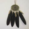 N-5921  Fashion Lady Vintage Bronze Plated Leaf Tassel Black Feather Necklace Long Hollow Flower Pendant Jewelry for Women
