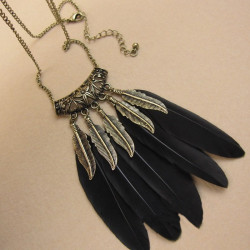N-5920 2015 Hot Sale Bohemian Black Feathers Charms Pendants Long Necklaces Women's Sweater Necklace Jewelry