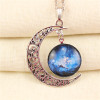 N-5919 new fashion silver link chain starry sky gem stone moon shape charm pendant necklace for women jewelry