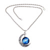 N-5919 new fashion silver link chain starry sky gem stone moon shape charm pendant necklace for women jewelry