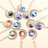 N-5919 new fashion silver link chain starry sky gem stone moon shape charm pendant necklace for women jewelry