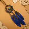 N-5917  Fashion style retro bronze plated colorful rhinestone leaf feather pendant necklace