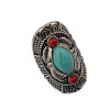 R-1294  Bohemian style tibet silver design red turquoise gem stone big beachy boho joint rings for women