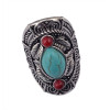 R-1294  Bohemian style tibet silver design red turquoise gem stone big beachy boho joint rings for women
