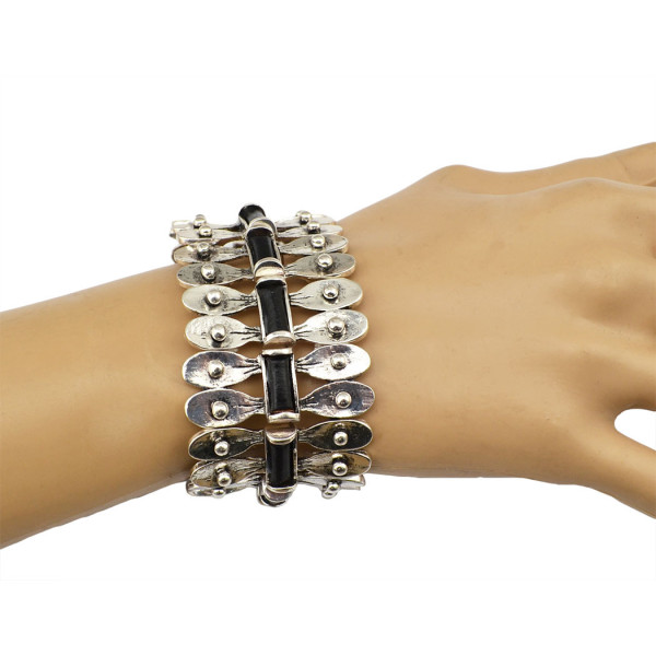 B-0631  New Fashion Bohemia Tibet Style Vintage Silver Bangle Link Chain Natural Round Shape Bracelet for Women