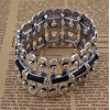 B-0631  New Fashion Bohemia Tibet Style Vintage Silver Bangle Link Chain Natural Round Shape Bracelet for Women