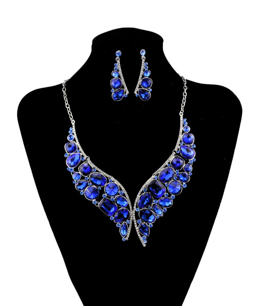 N-5925  New Arrival Silver Blue Crystal Rhinestone Necklace Earrings for Women Wedding Jewelry Sets Whit K Plated Bridal Jewelry Sets For Women Jewelry