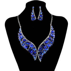 N-5925  New Arrival Silver Blue Crystal Rhinestone Necklace Earrings for Women Wedding Jewelry Sets Whit K Plated Bridal Jewelry Sets For Women Jewelry