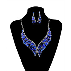 N-5925  New Arrival Silver Blue Crystal Rhinestone Necklace Earrings for Women Wedding Jewelry Sets Whit K Plated Bridal Jewelry Sets For Women Jewelry