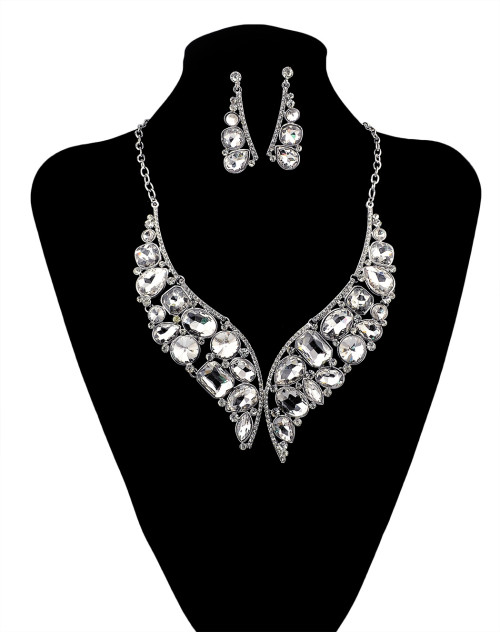N-5925  New Arrival Silver Blue Crystal Rhinestone Necklace Earrings for Women Wedding Jewelry Sets Whit K Plated Bridal Jewelry Sets For Women Jewelry