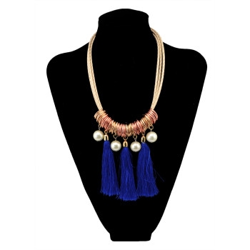 N-5928  2015 Bohemian Tassel Statement Fashion Blue Rope Pendant Pearl Jewelry Leather Chains Bib Collar Chokers Necklace