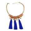N-5928  2015 Bohemian Tassel Statement Fashion Blue Rope Pendant Pearl Jewelry Leather Chains Bib Collar Chokers Necklace