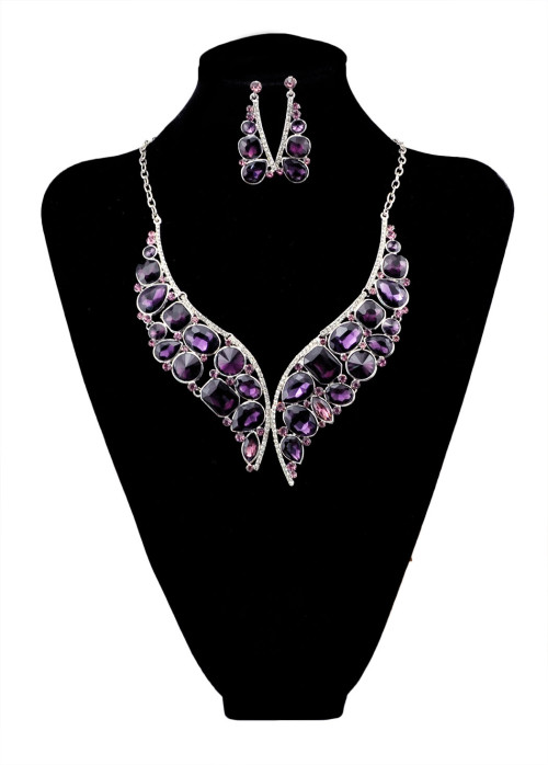N-5925  New Arrival Silver Blue Crystal Rhinestone Necklace Earrings for Women Wedding Jewelry Sets Whit K Plated Bridal Jewelry Sets For Women Jewelry