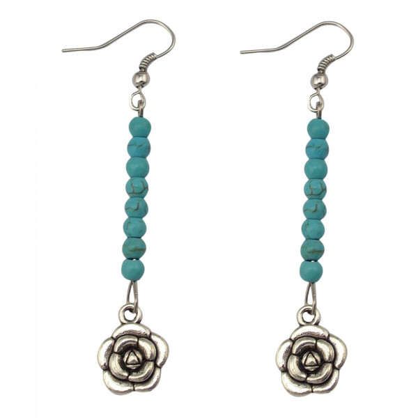 E-3641  New Fashion Silver Plated Blue Beads Hand Of Fatima Dangle Earrings For Women