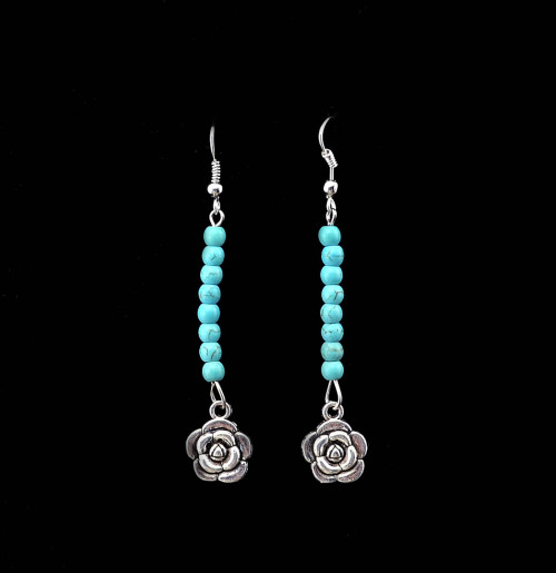 E-3641  New Fashion Silver Plated Blue Beads Hand Of Fatima Dangle Earrings For Women