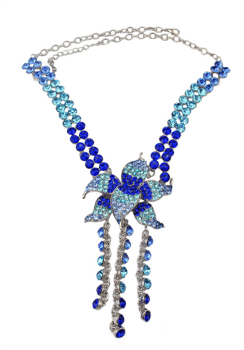 N-5929  New Fashion Korean Style Colorful Rhinestone Beautiful Flower Tassel Pendant Necklace And Earrings Set