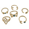 R-1273  6 Pcs/set New Fashion Bohemian Style Silver Plated Design 6 Types Natural Turquoise Moon Shape Nail Rings for Women jewelry