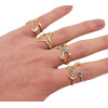R-1273  6 Pcs/set New Fashion Bohemian Style Silver Plated Design 6 Types Natural Turquoise Moon Shape Nail Rings for Women jewelry