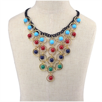 N-5937  Bohemian Blue/Red/Colorful Tassels Multilayer Beads Statement Choker Necklaces & Pendants Fashion Jewelry For Woman