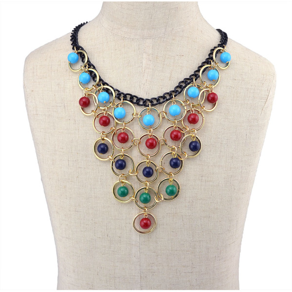 N-5937  Bohemian Blue/Red/Colorful Tassels Multilayer Beads Statement Choker Necklaces & Pendants Fashion Jewelry For Woman