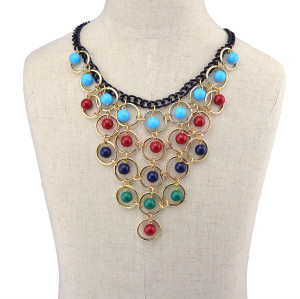 N-5937  Bohemian Blue/Red/Colorful Tassels Multilayer Beads Statement Choker Necklaces & Pendants Fashion Jewelry For Woman