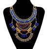 N-5938  European style gold plated handmade braid rhinestone  chuky chain blue brown beads rivet tassel charms bib statement necklace