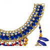 N-5938  European style gold plated handmade braid rhinestone  chuky chain blue brown beads rivet tassel charms bib statement necklace