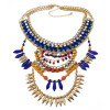 N-5938  European style gold plated handmade braid rhinestone  chuky chain blue brown beads rivet tassel charms bib statement necklace
