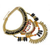 N-5938  European style gold plated handmade braid rhinestone  chuky chain blue brown beads rivet tassel charms bib statement necklace