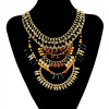 N-5938 European style gold plated handmade braid rhinestone chuky chain blue brown beads rivet tassel charms bib statement necklace