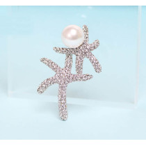 P-0213 New fashion silver plated alloy crystal&Artificial pearl sea star shape brooch for women jewelry