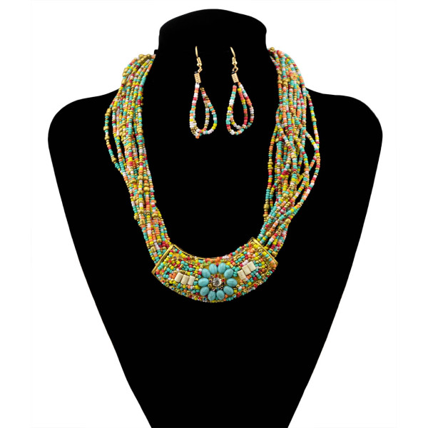 N-5909   2015 New Seed Beaded Necklaces Handmade Boho Style Multilayer Chain Moon Pendants Choker For Women Jewelry Set