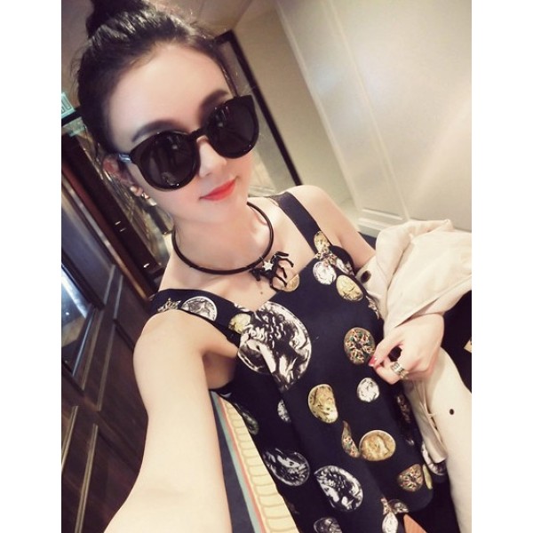 N-3799 Korea Style Black Hoop Chain Crown Crystal Horse Choker Necklace