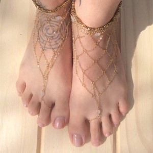 B-0650  Vintage Gold Women Tassels  Chain Anklets Bracelet Bohemian Foot Jewelry Anklet