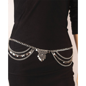 N-5954  Boho silver gold metal bead chain tassel body jewelry sequins charms sexy biniki waist belly beach tribal jewelry