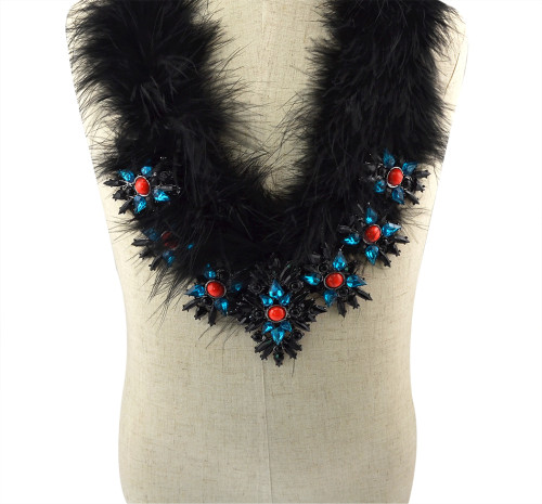 N-5956  New Fashion Gun Black Plated Chain Charm  Rhinestone Natural Resin Beads Black Feather Bib Statement Necklace for Women Jewelry