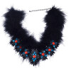N-5956  New Fashion Gun Black Plated Chain Charm  Rhinestone Natural Resin Beads Black Feather Bib Statement Necklace for Women Jewelry