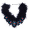 N-5956  New Fashion Gun Black Plated Chain Charm  Rhinestone Natural Resin Beads Black Feather Bib Statement Necklace for Women Jewelry