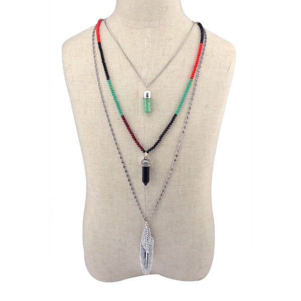 N-5957  New Fashion Silver Multilayer Chain Necklace Leaf Pendant Gift for Women