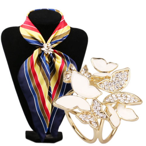 P-0221   Fashion Gold Plated Two Colors Charm Rhinestone Butterfly Scarf Buckle Brooch Women Accessories