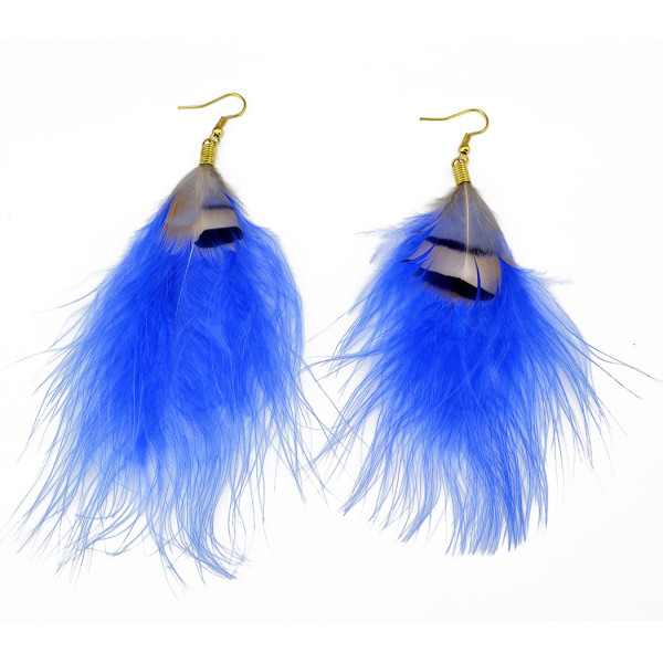 E-3653 New Arrival Bohemian Fashion Jewelry Gold Plated Long Feathers Statement Drop Earrings For Women