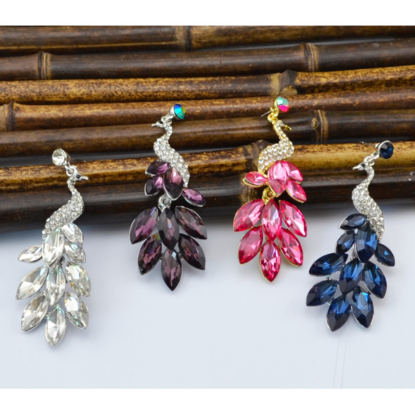 E-3651  Fashion retro silver plated rhinestone earrings crystal peacock theme fashion jewelry